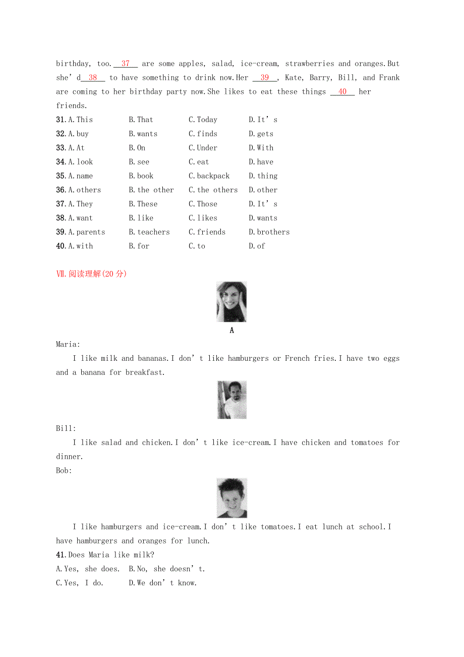 【精校版】【人教版】新目标七年级上册：Unit 6综合测评试卷含答案_第3页