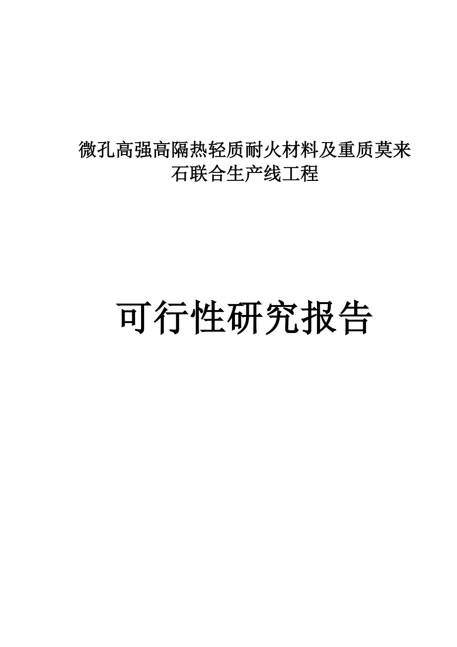 微孔高强高隔热轻质耐火材料及重质莫来石联合生产线工程项目可行性论证报告.doc_第1页