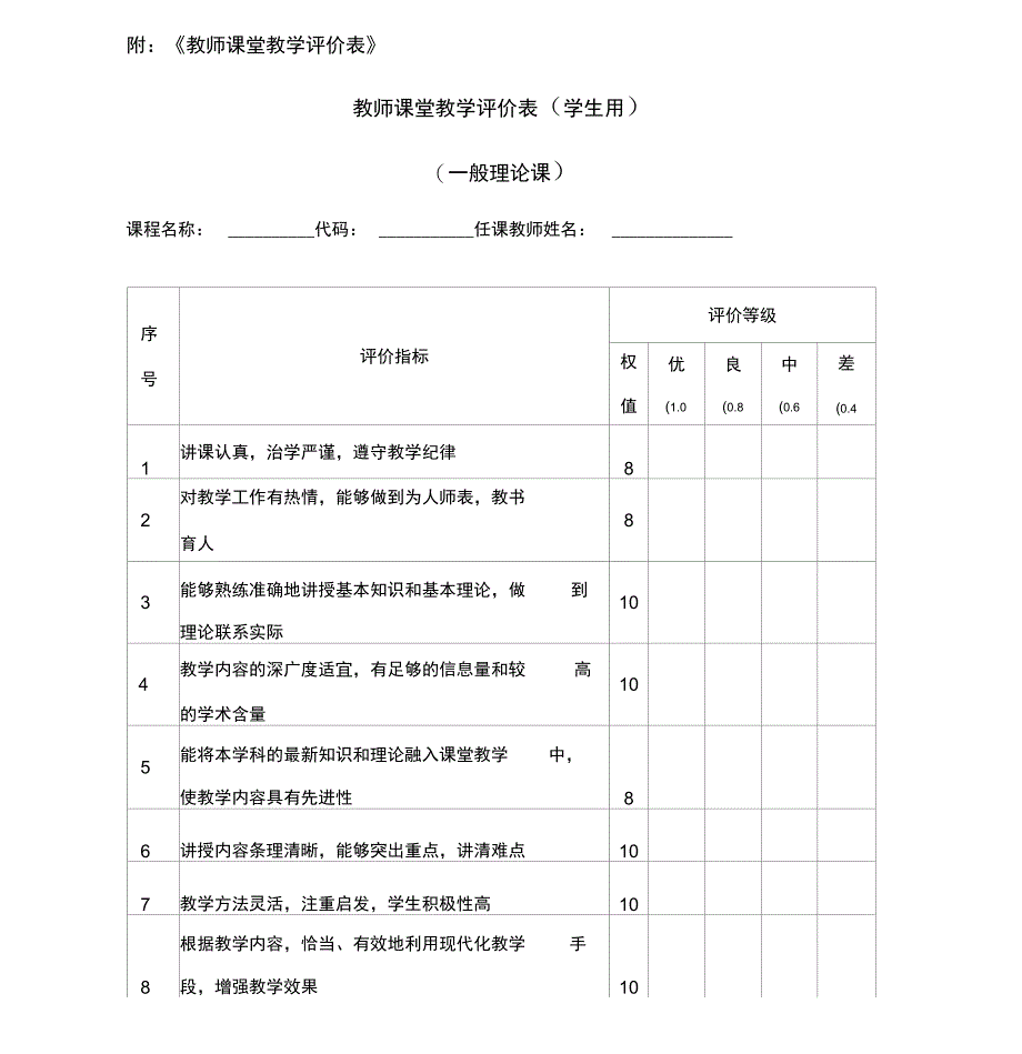 《教师课堂教学评价表》模版_第1页