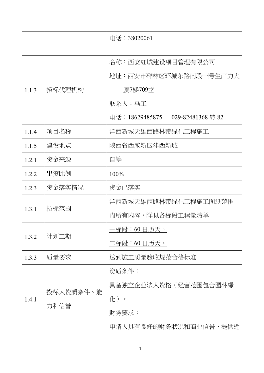 沣西新城天雄西路林带绿化工程招标文件8月4日发布版_第4页