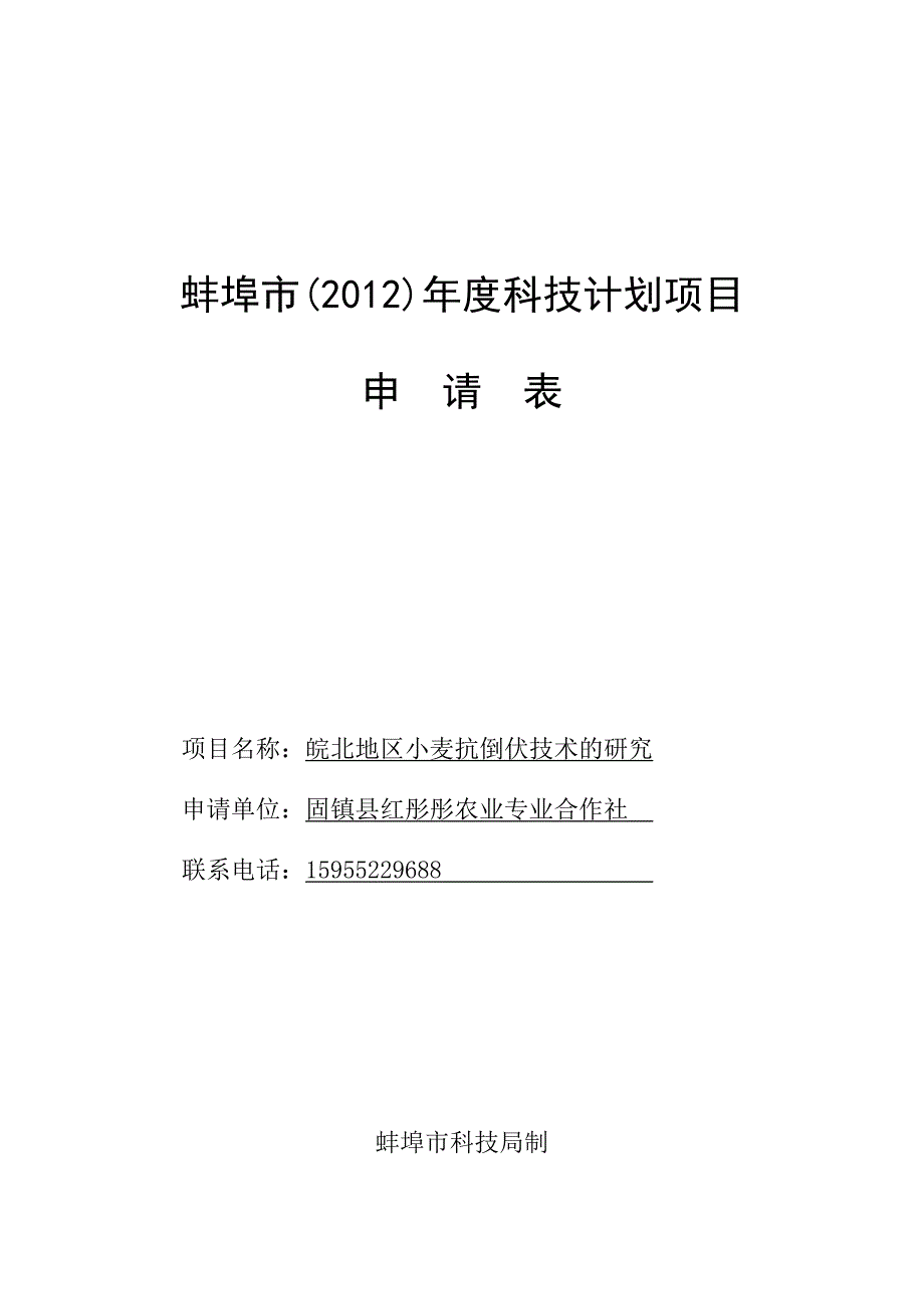 蚌埠市()科技计划项目_第1页