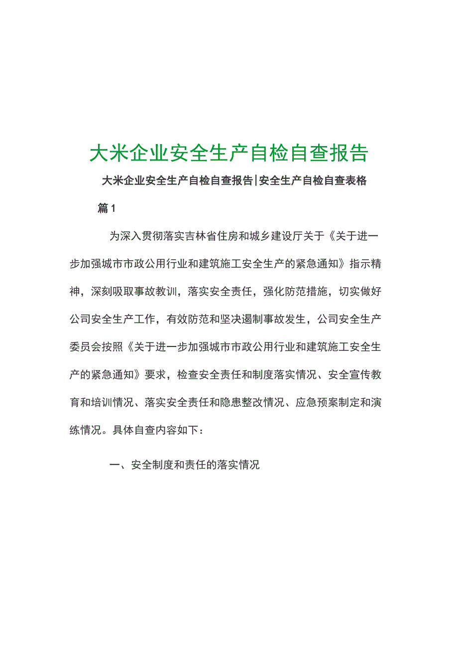 大米企业安全生产自检自查报告_第1页