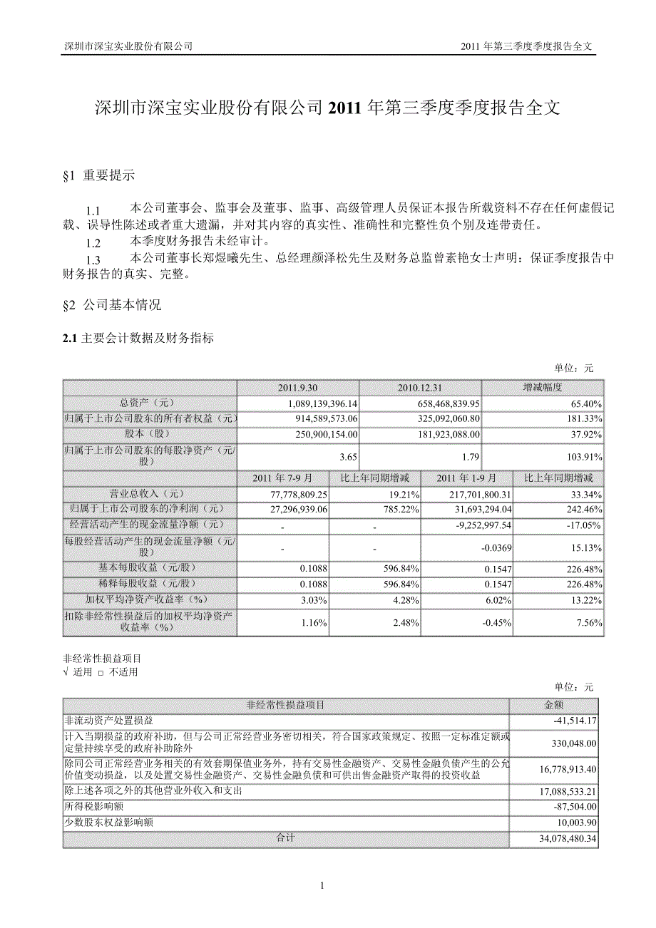 深深宝Ａ：第三季度报告全文_第2页