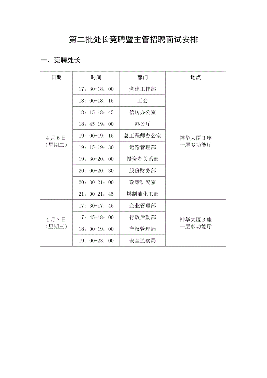 25-第二批处长竞聘暨主管招聘面试安排_第1页