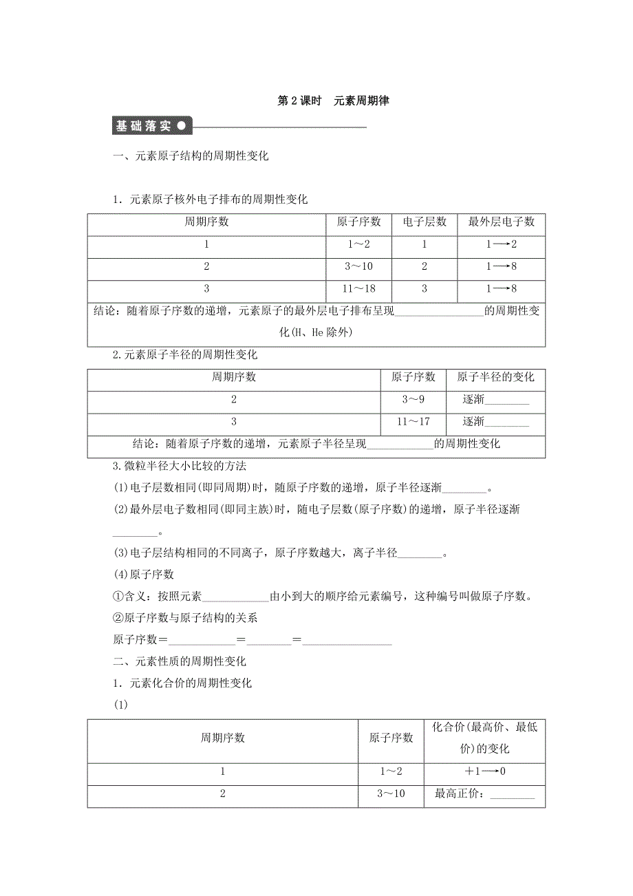 高中化学苏教版必修2课时作业：1.2元素周期律 Word版含答案_第1页