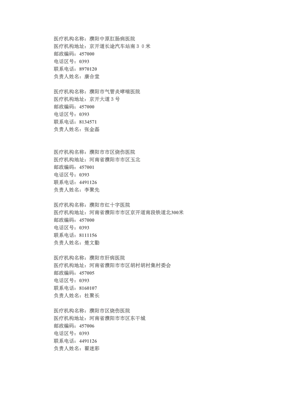 濮阳市各医院信息汇总_第1页