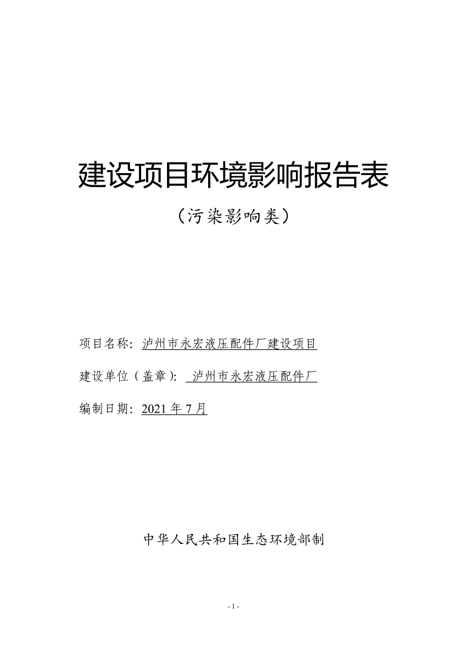 泸州市永宏液压配件厂建设项目环境影响报告.doc_第1页