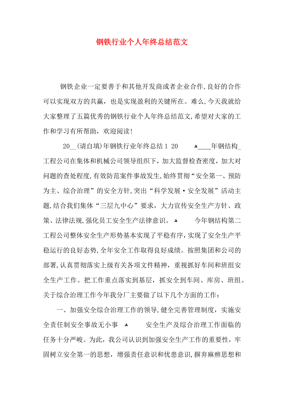 钢铁行业个人年终总结范文_第1页