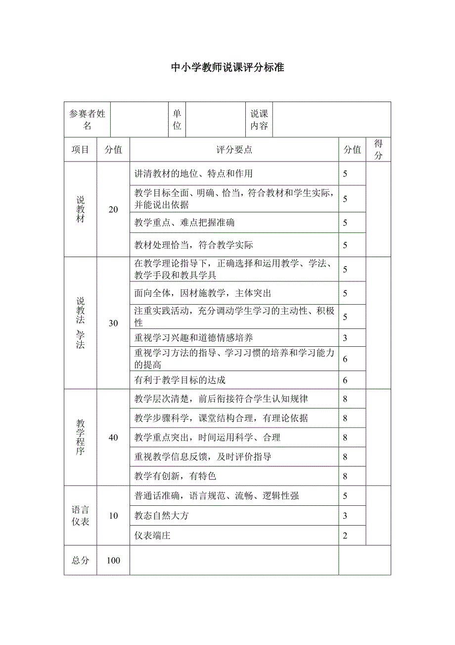 中小学教师说课评分标准_第1页