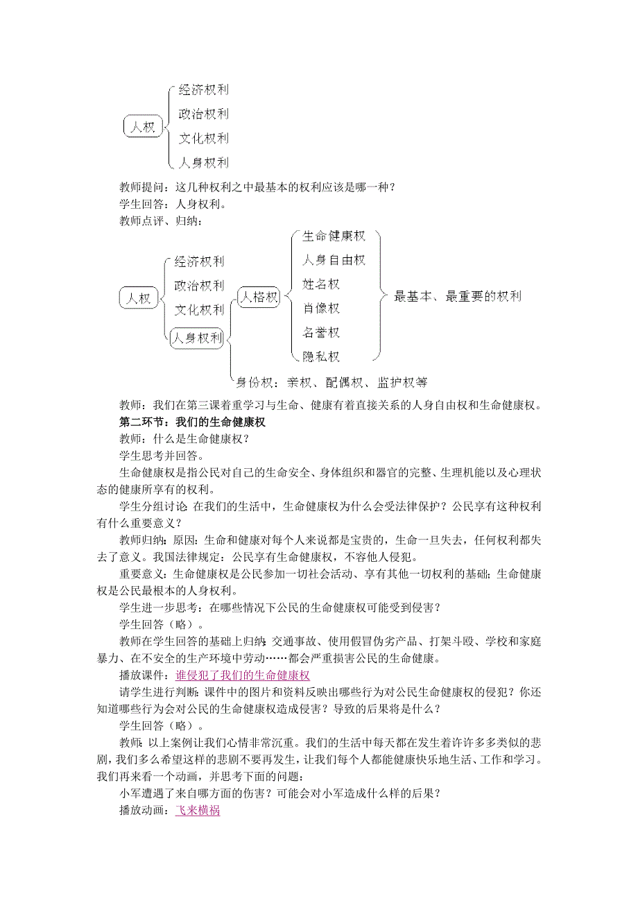 人教版八年级下册第二单元第三课第一框《生命与健康的权利》教学设计.doc_第2页