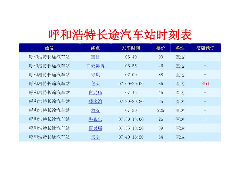 呼和浩特长途汽车站时刻表_第1页