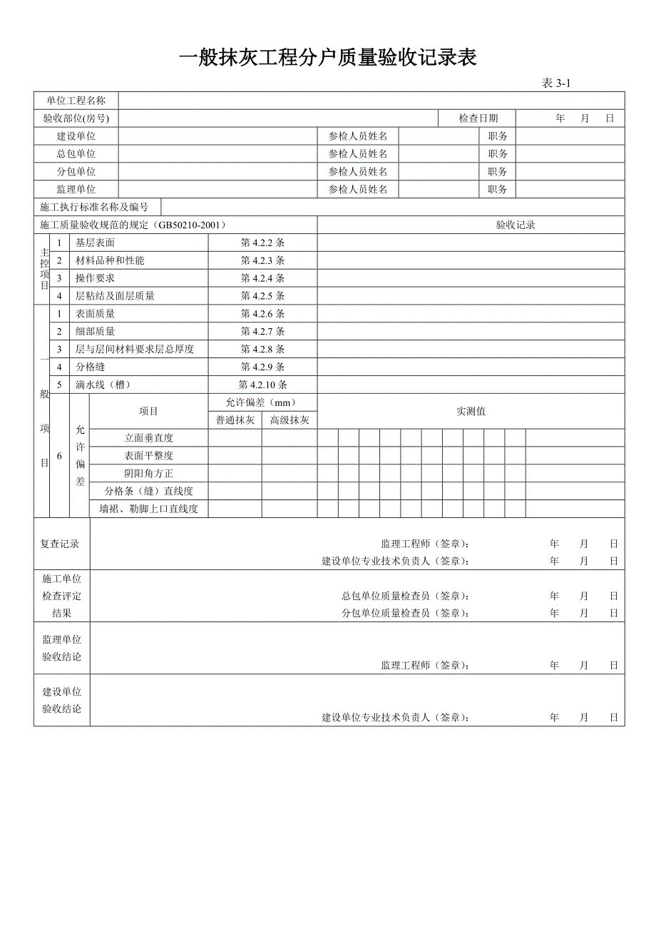 一般抹灰工程分户质量验收记录表_第1页