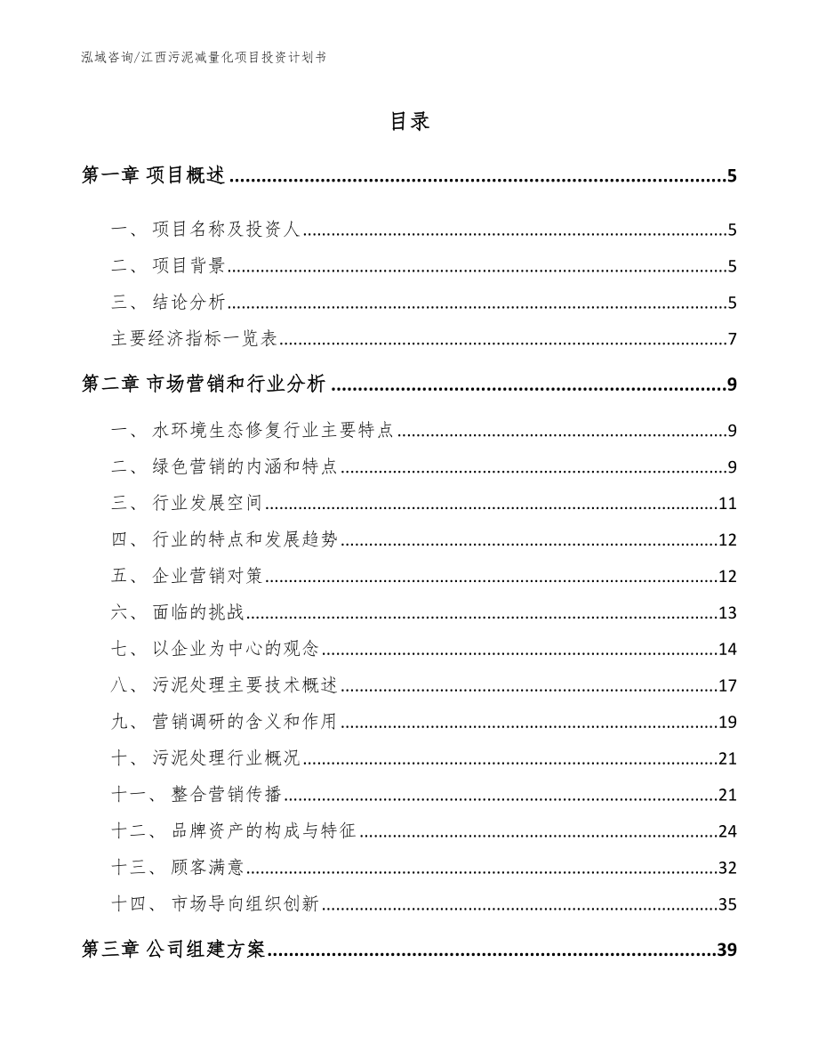 江西污泥减量化项目投资计划书（模板范文）_第1页