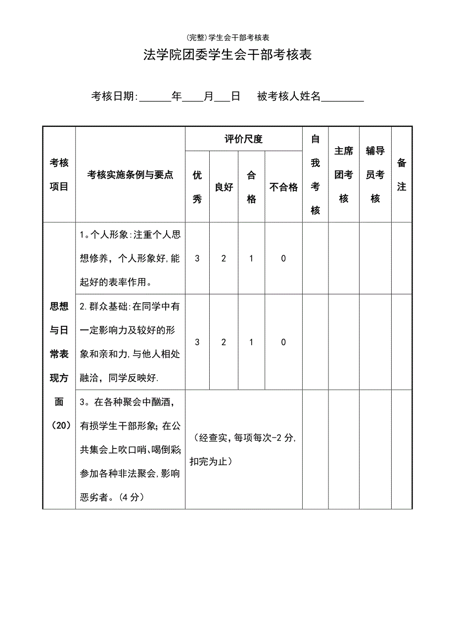 (最新整理)学生会干部考核表_第2页