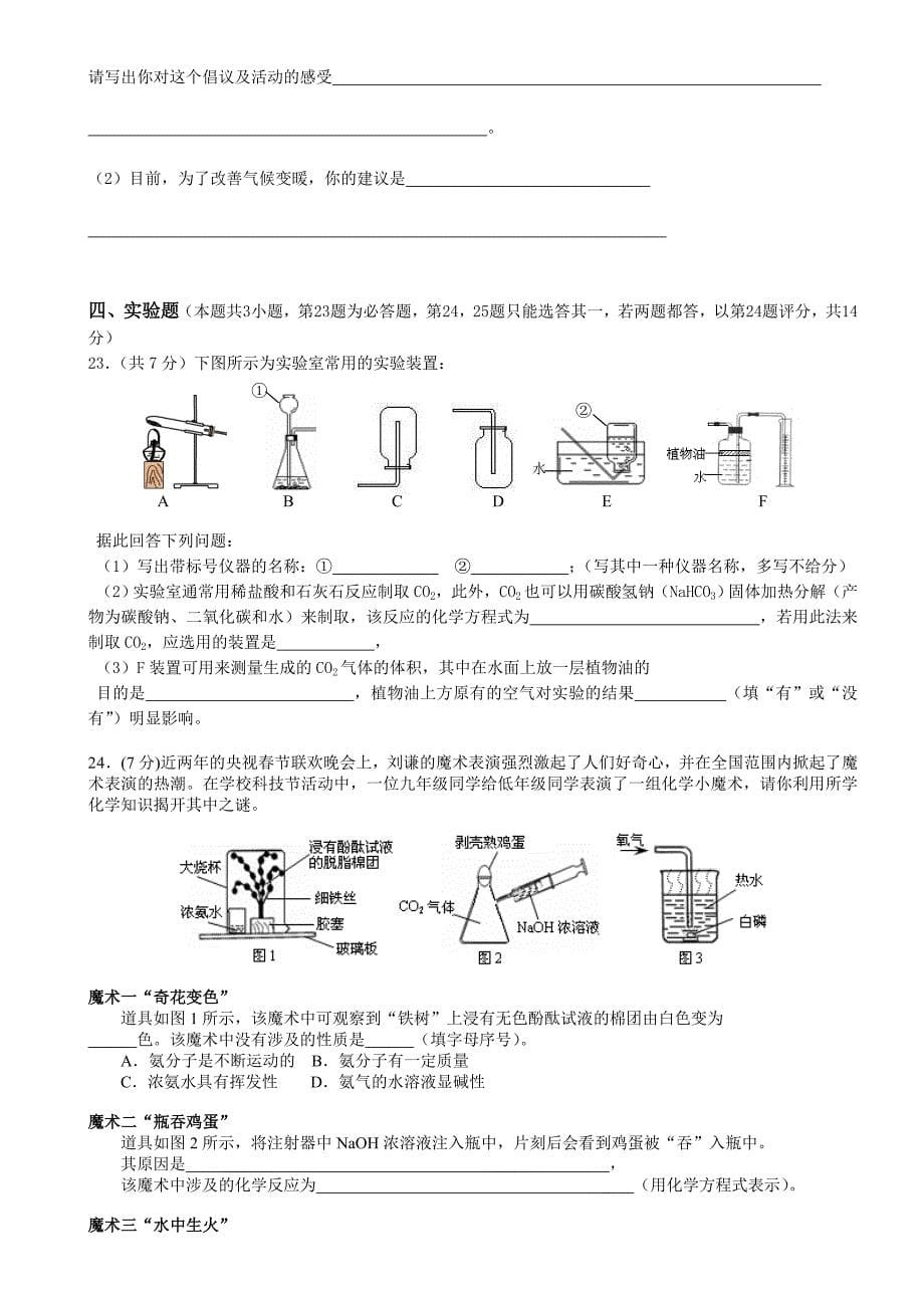 海南省2020年九年级化学初中毕业生升学考试模拟试题(海桂押题卷2)_第5页