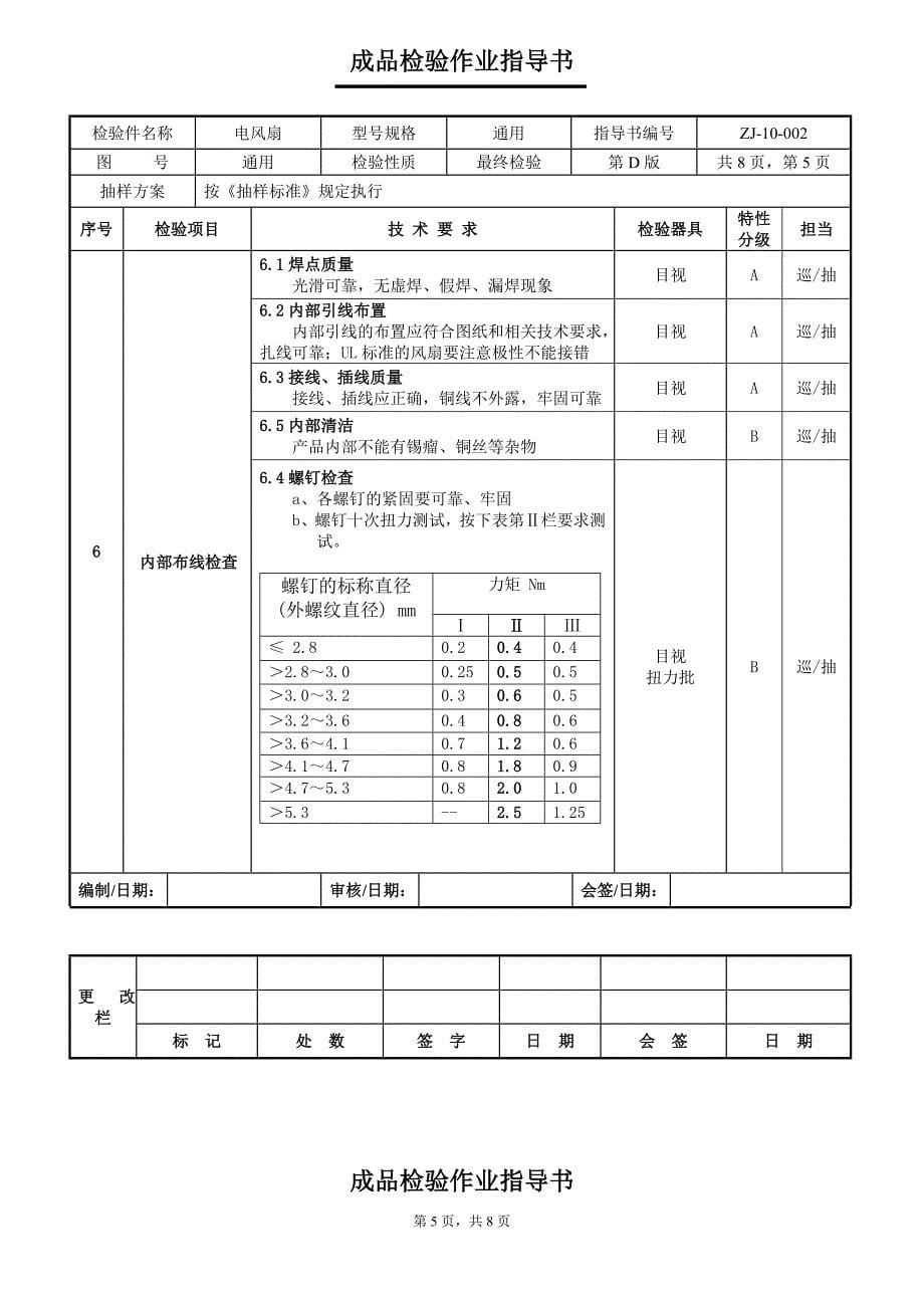 电风扇成品检验指导书检验规范_第5页