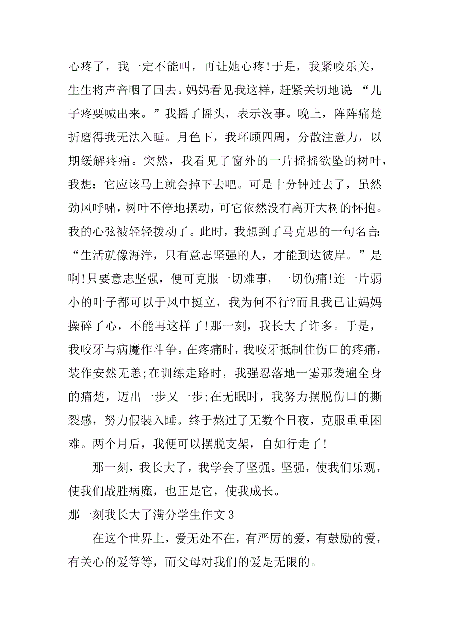 那一刻我长大了满分学生作文7篇《那一刻,我长大了》满分作文_第3页