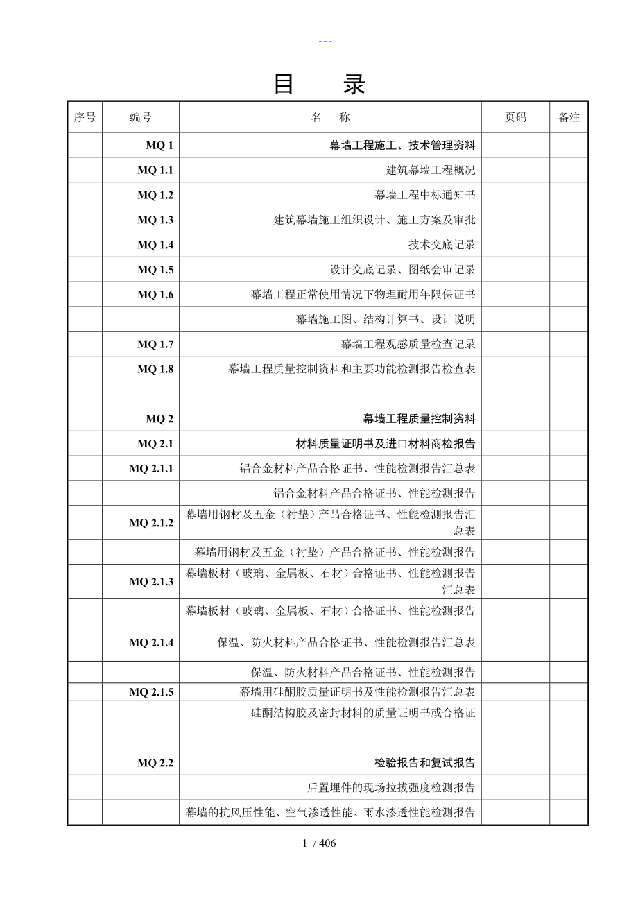 幕墙工程竣工资料[[全套]]_第1页