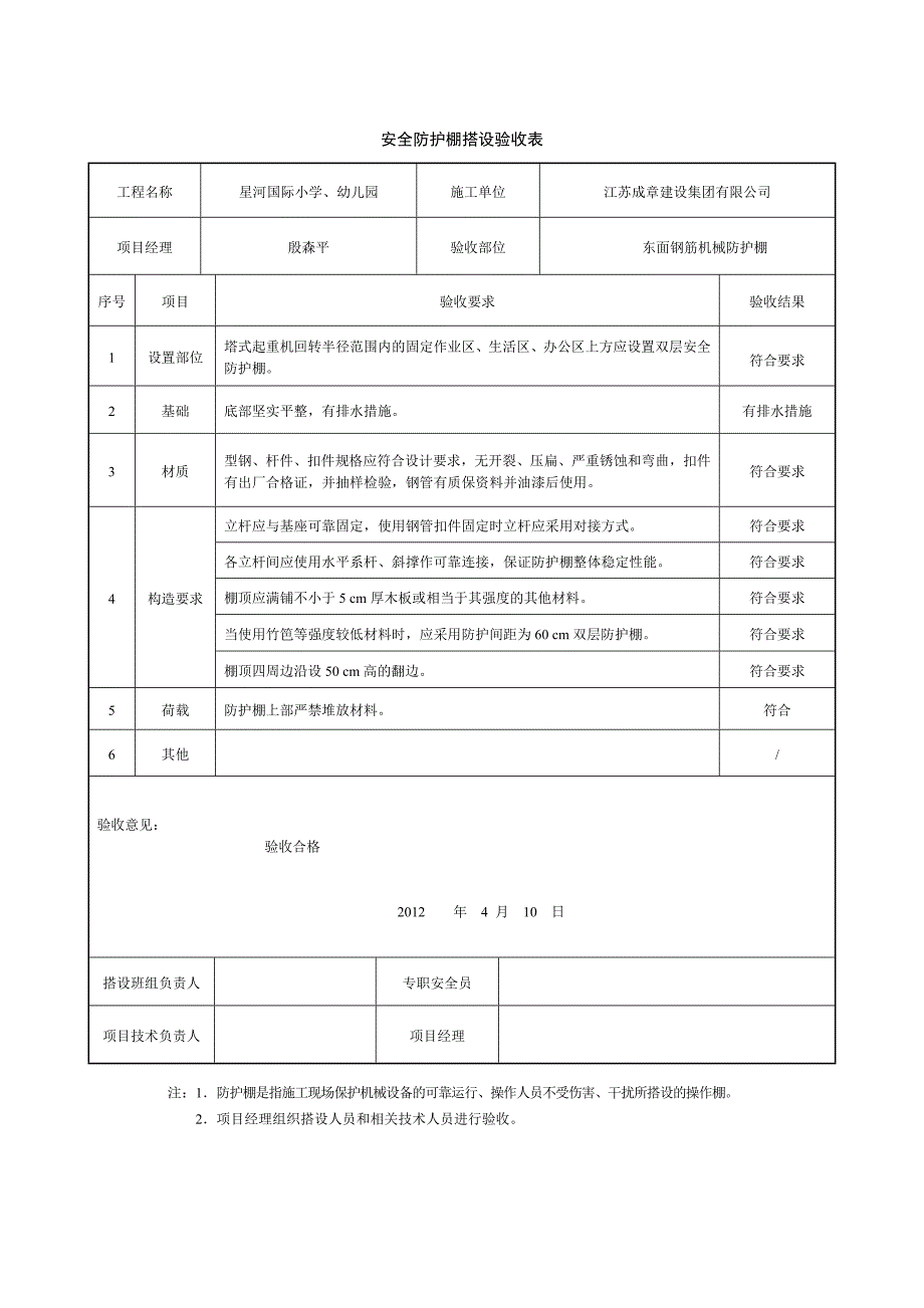 安全防护棚搭设验收表.docx_第1页