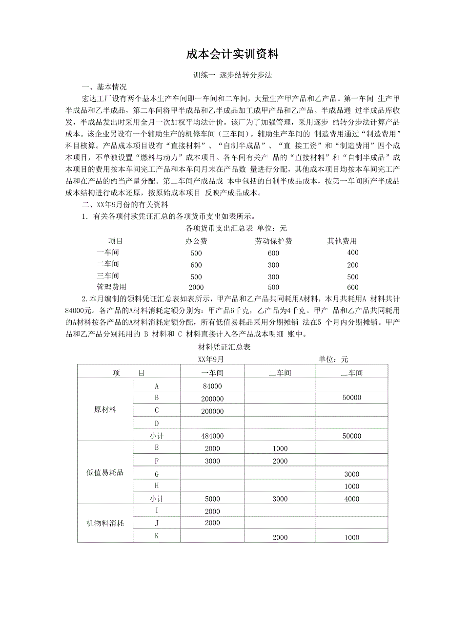 成本会计实训_第1页