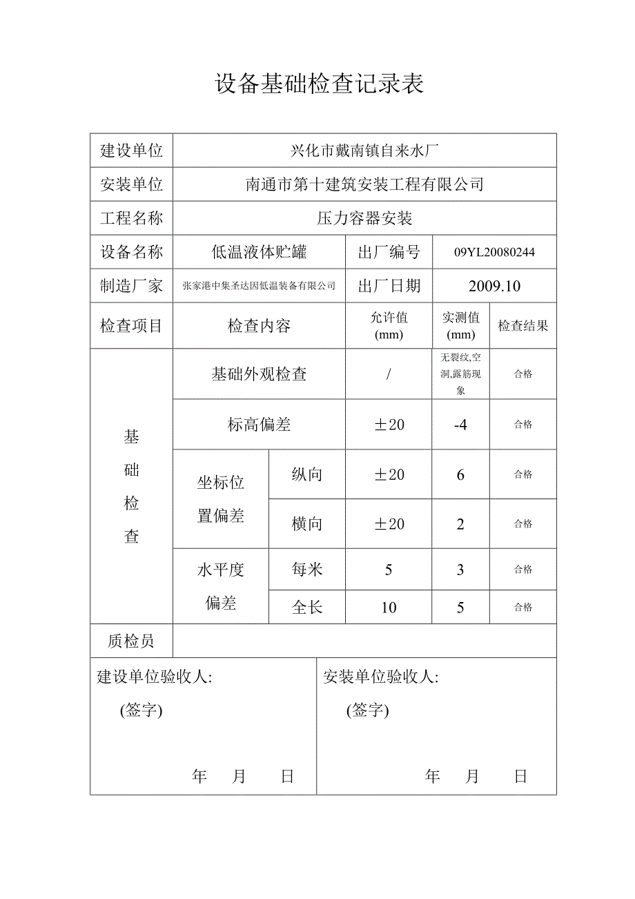 兴化戴南自来水厂压力容器安装质量证明书及容器安装资料_第4页