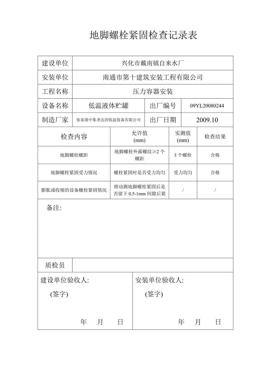 兴化戴南自来水厂压力容器安装质量证明书及容器安装资料_第5页