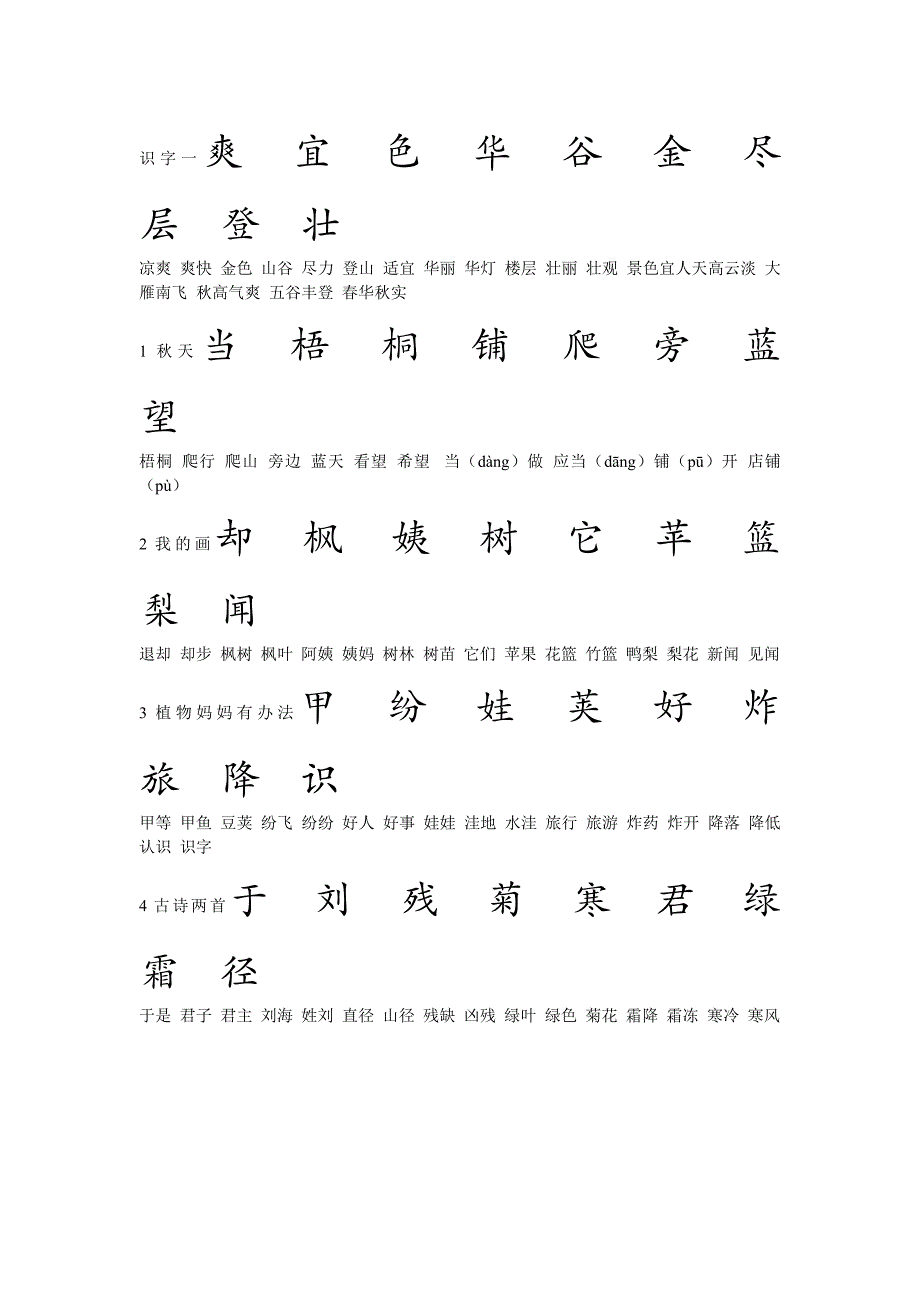 鲁教版小学语文二年级上册 要求书写的生字_第1页