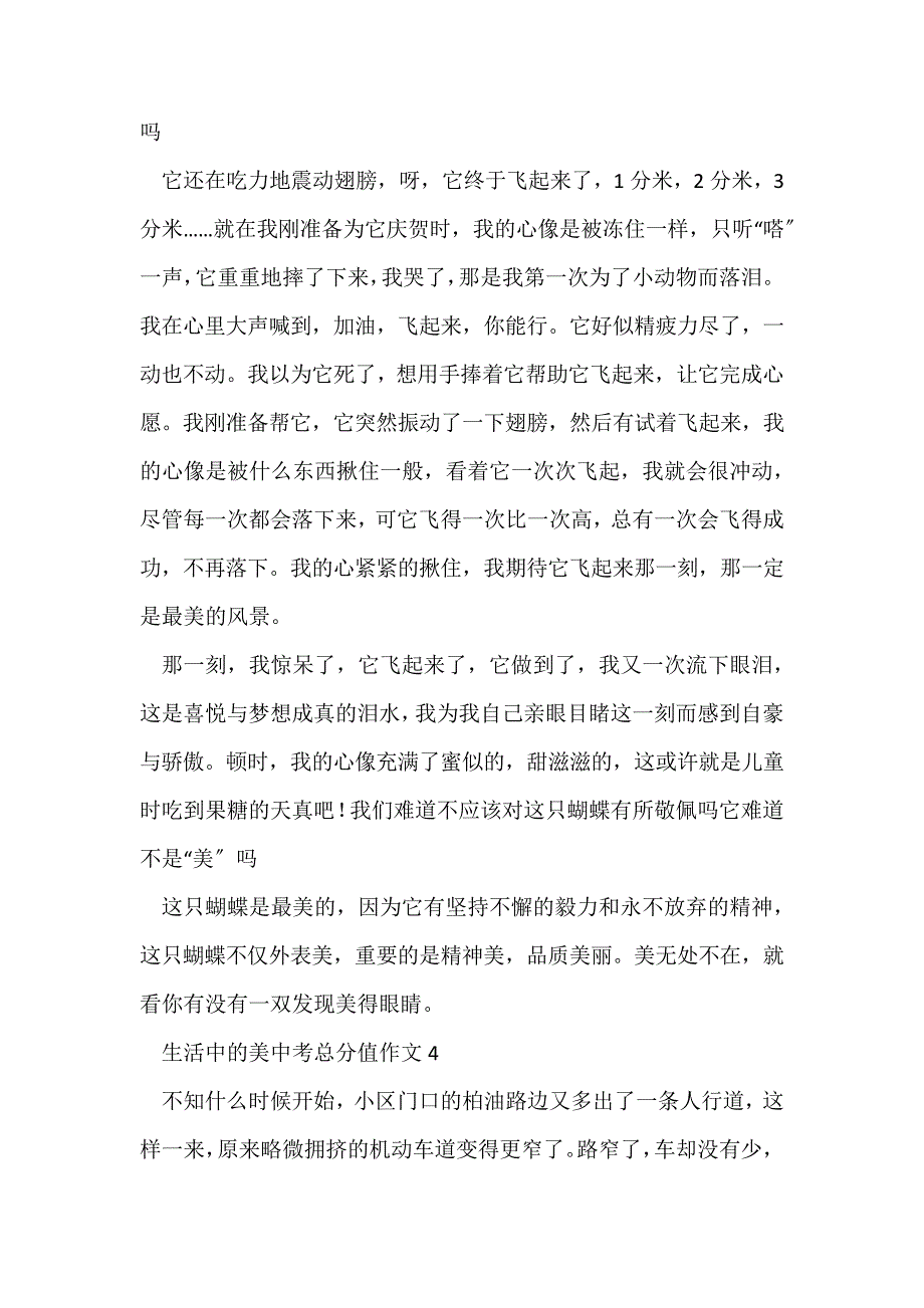 (中考作文)生活中的美中考满分作文_第4页