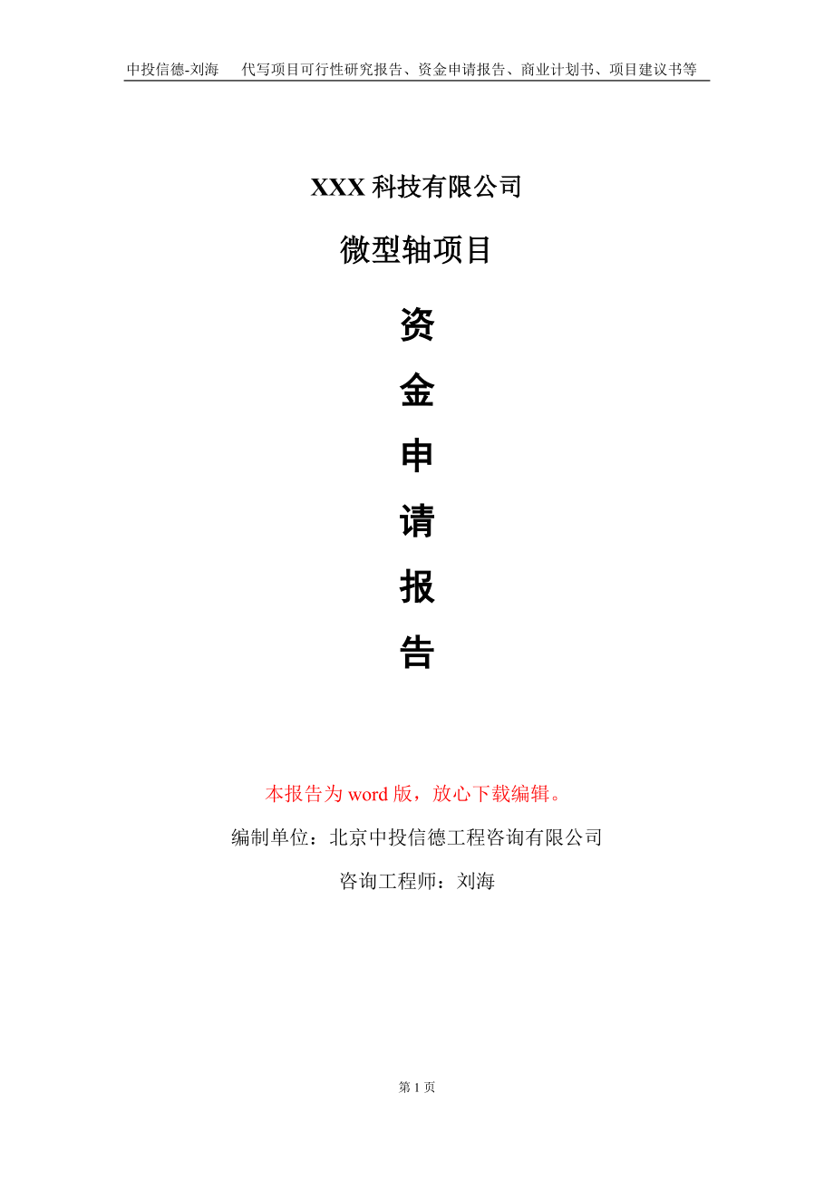 微型轴项目资金申请报告写作模板-定制代写_第1页