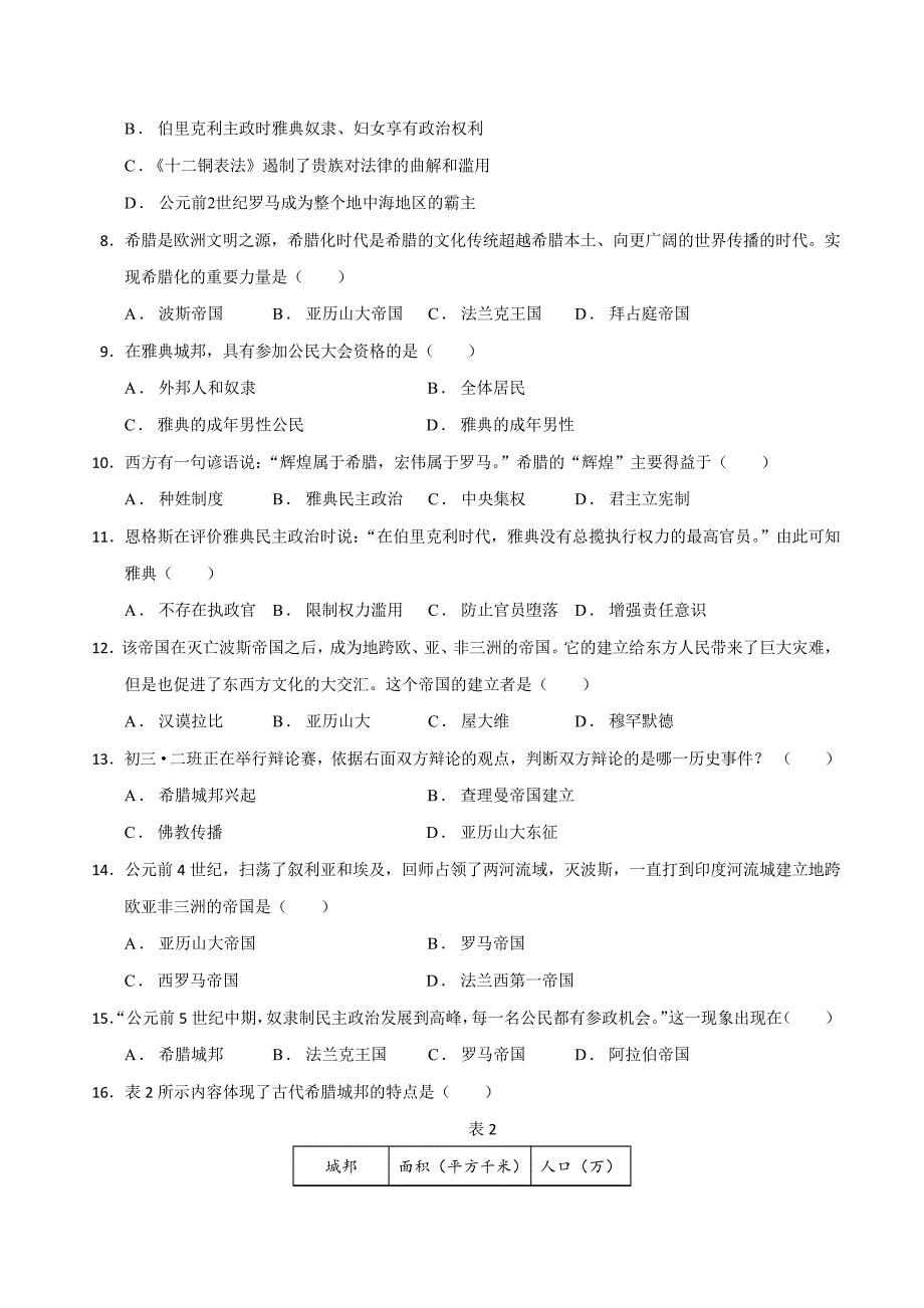 第4课希腊城邦和亚历山大帝国(同步真题训练)(原卷版)_第2页