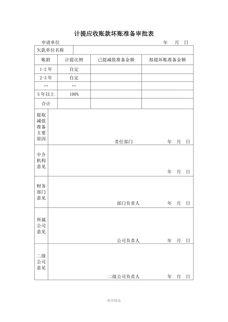 计提坏账准备审批表Word版_第1页