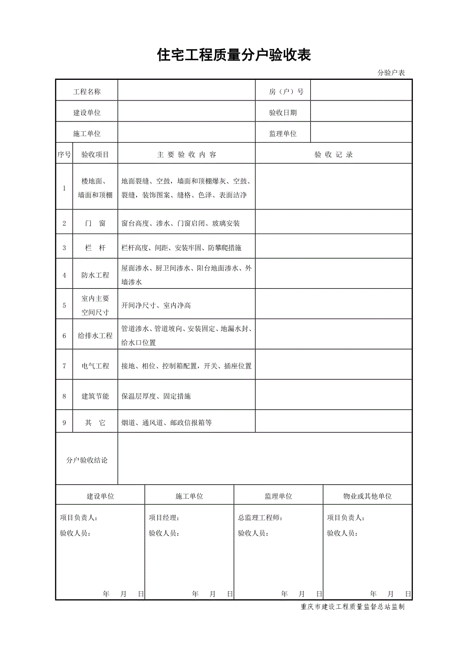 住宅工程质量分户验收-新表格(1)_第1页