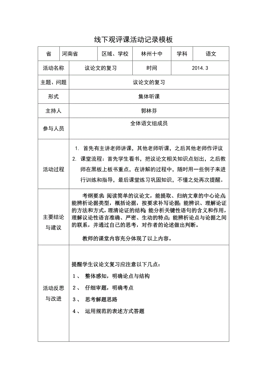 线下活动记录模版议论文的复习_第1页