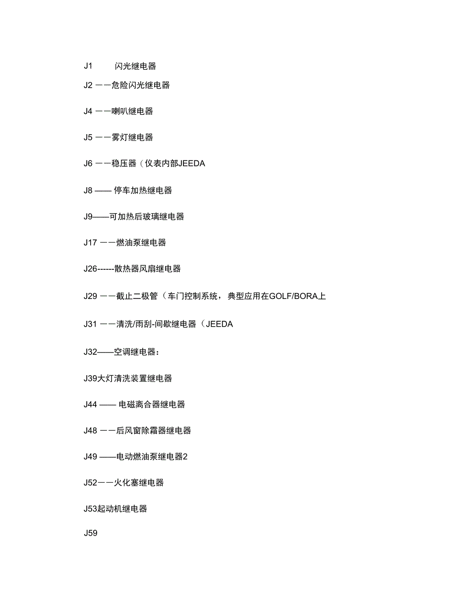 大众奥迪A6L的控制模块继电器索引集概要_第1页