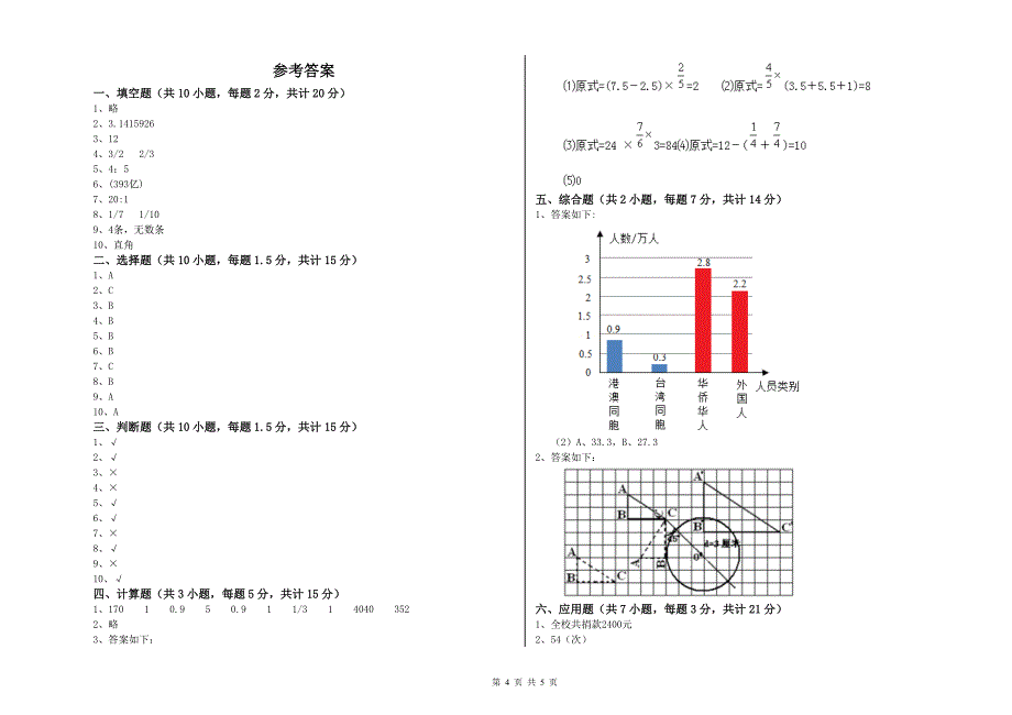 西南师大版六年级数学【上册】全真模拟考试试卷A卷 附解析.doc_第4页