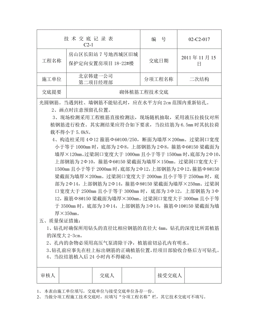 安置房项目砌体植筋工程技术交底_第3页