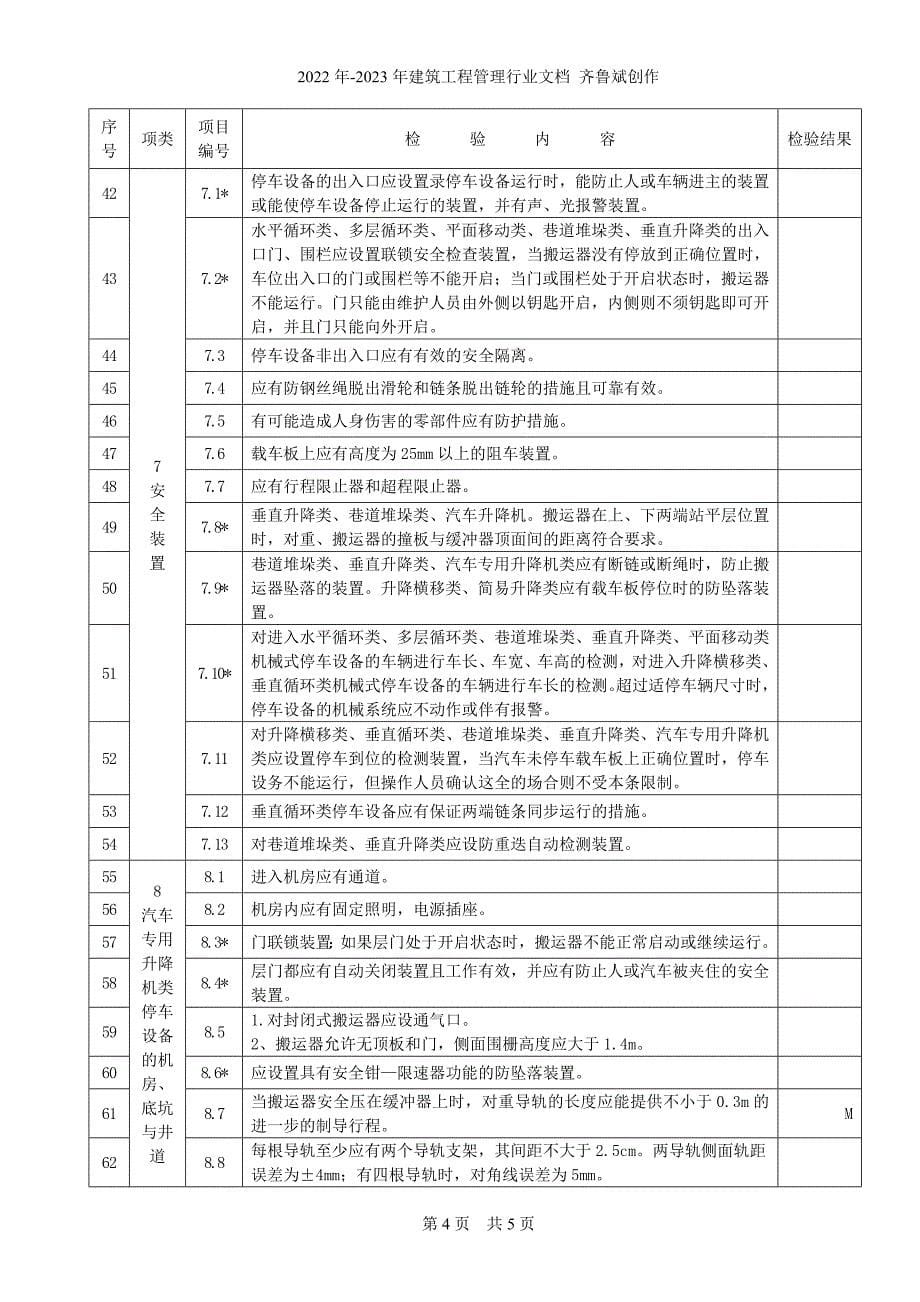 机械式停车设备验收检验原始记_第5页