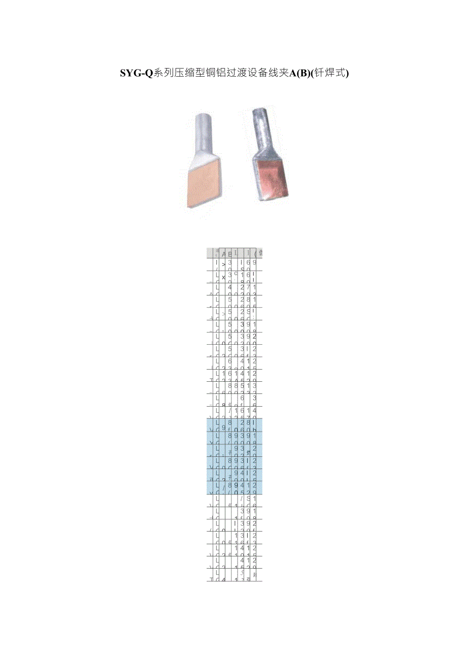 SYG钎焊式系列压缩型铜铝过渡设备线夹A(B)型号规格_第1页