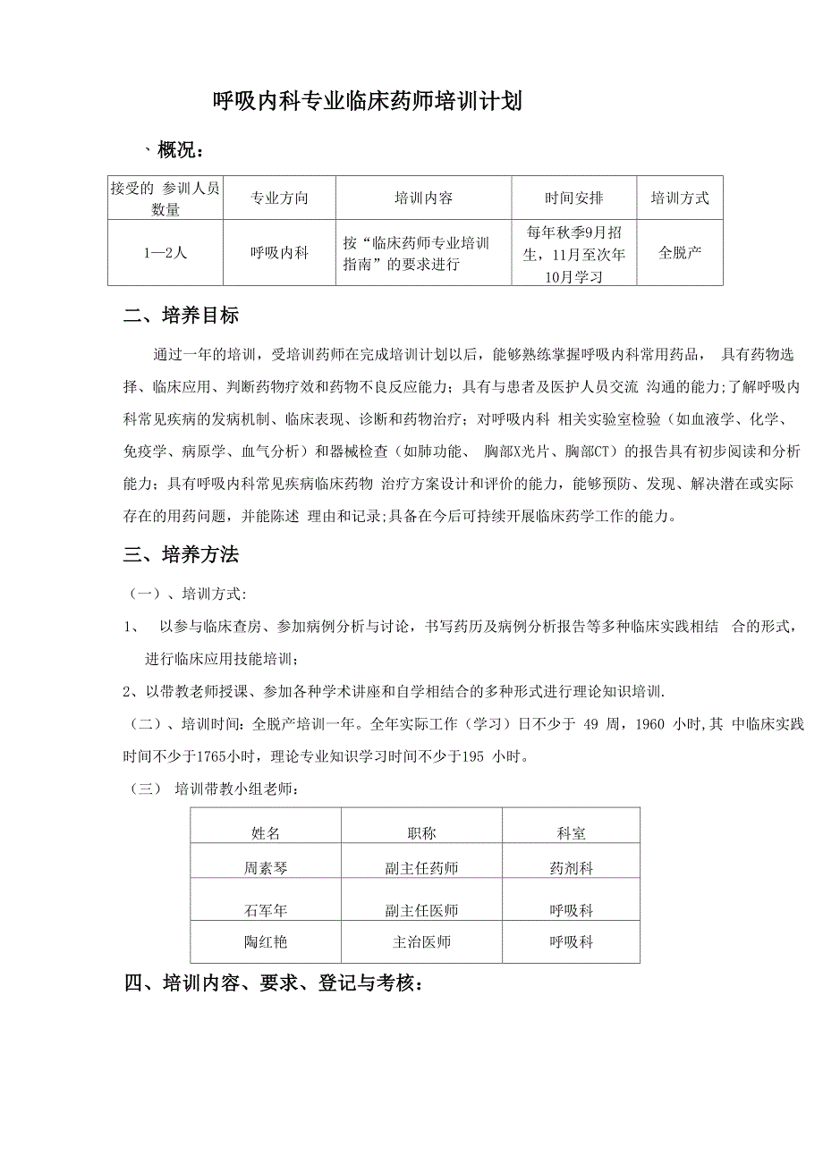 呼吸内科专业临床药师培训计划_第1页