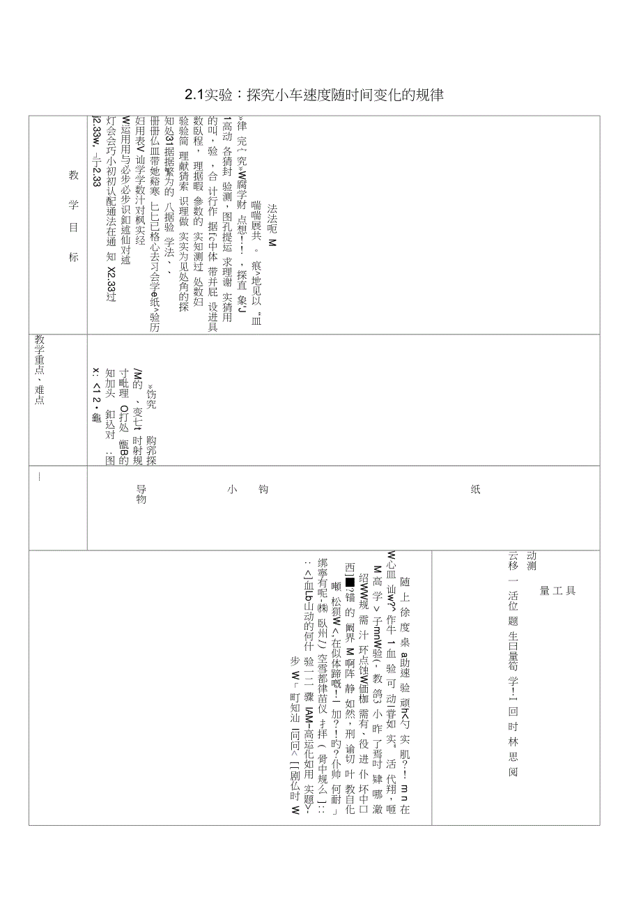 2018-2019学年高中物理第2章2.1实验：探究小车速度随时间变化的规律教案新人教版必修_第1页