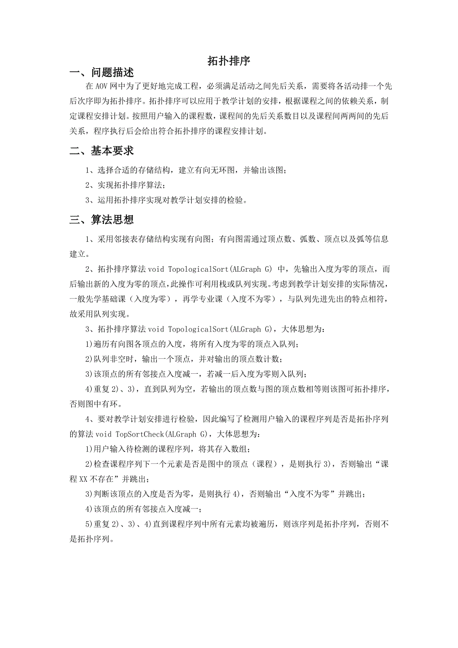 拓扑排序算法与数据结构课程设计_第1页