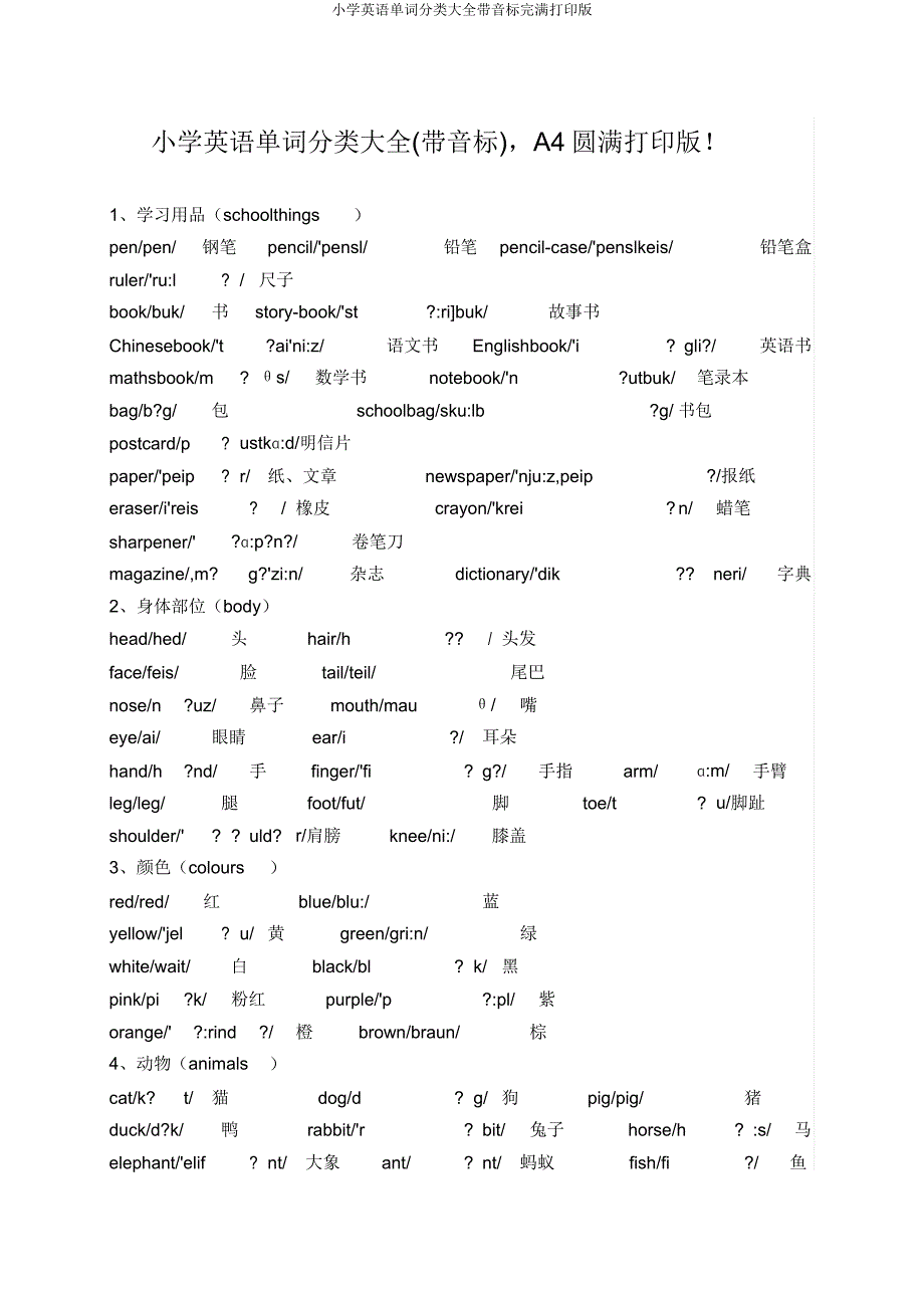 小学英语单词分类大全带音标完美打印版.docx_第1页