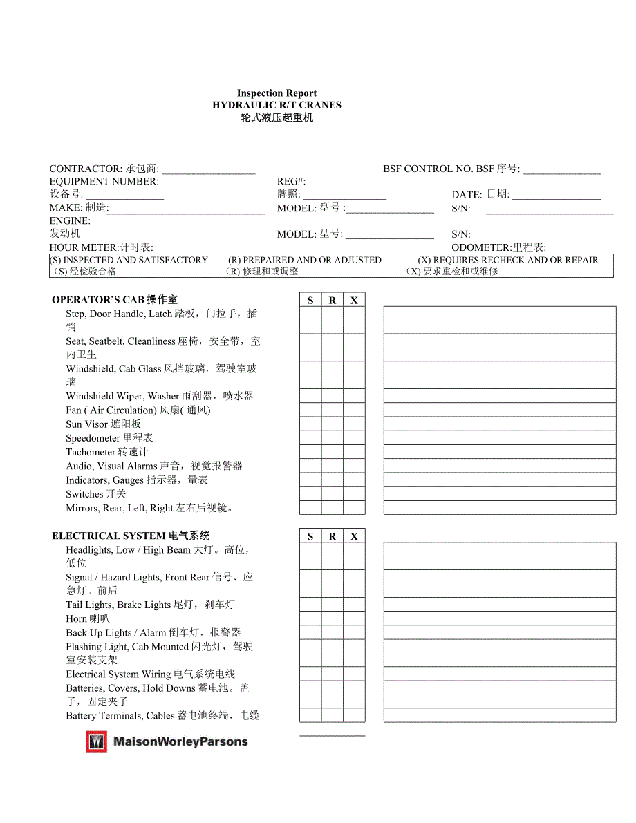 汽车吊检查表.docx_第1页