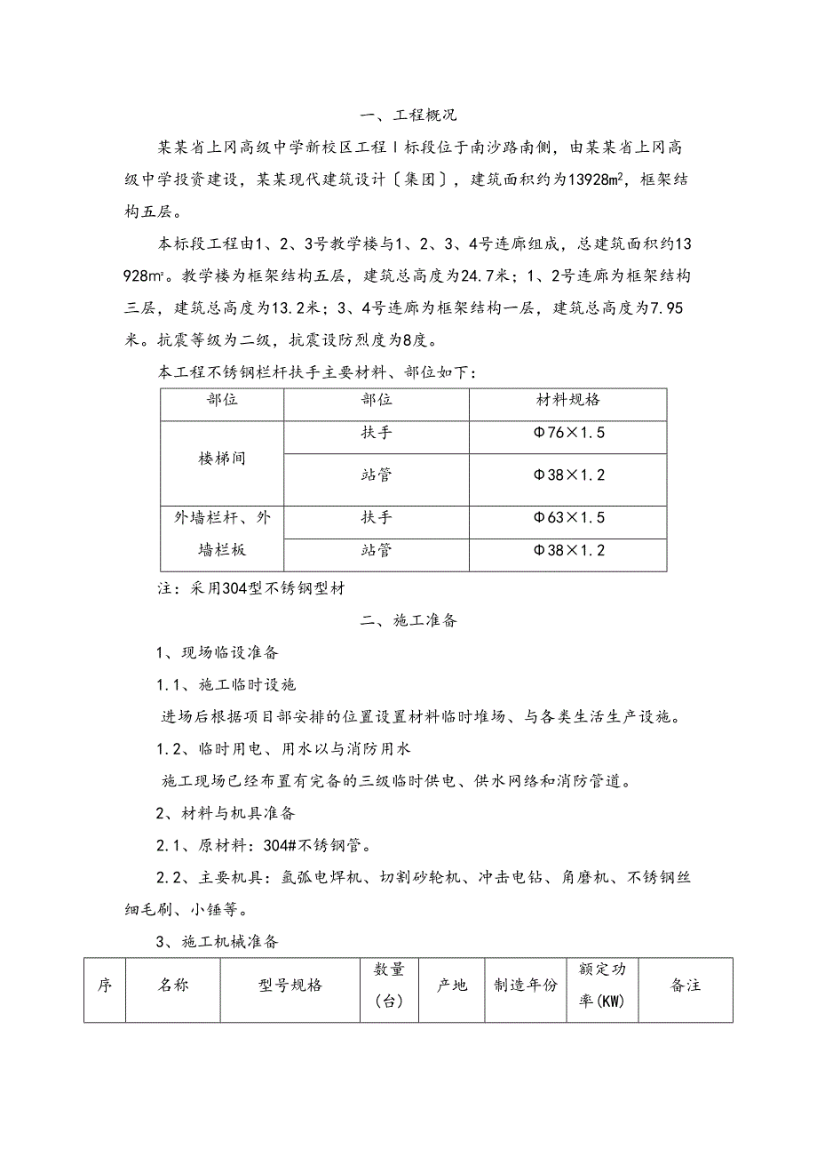 Ⅰ标段不锈钢的栏杆扶手施工方案设计(DOC 11页)_第2页