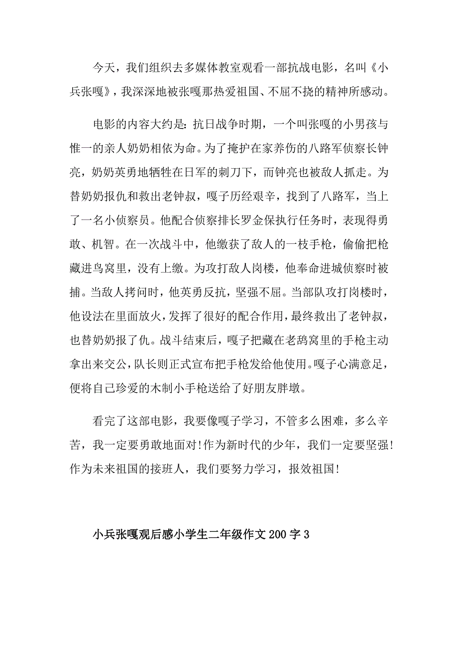 小兵张嘎观后感小学生二年级作文200字合集_第2页