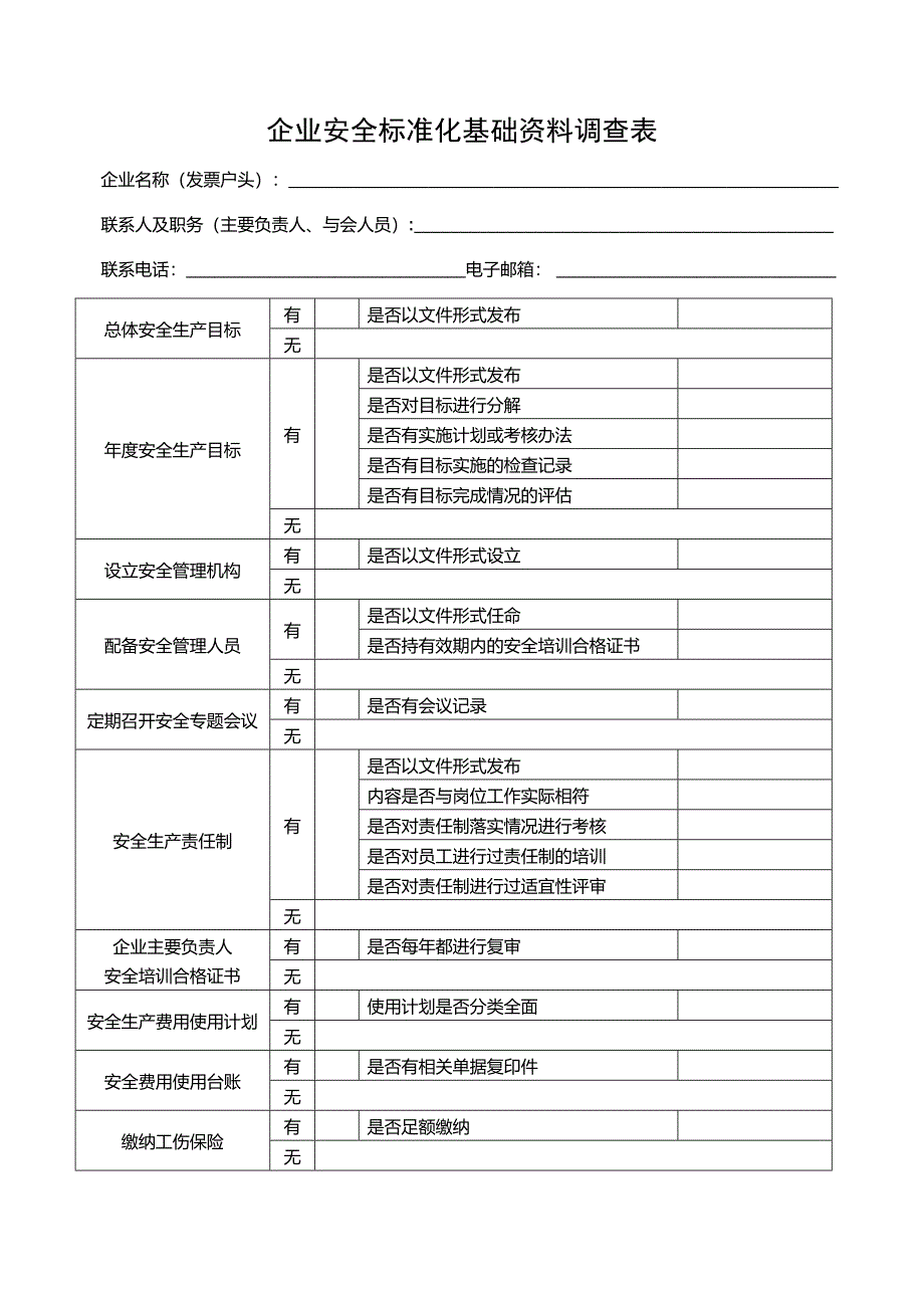 企业安全标准化基础资料调查表_第1页
