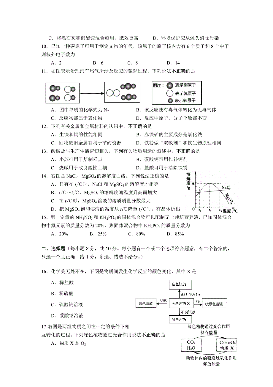 中考化学第一次模拟复习调研测试题_第2页