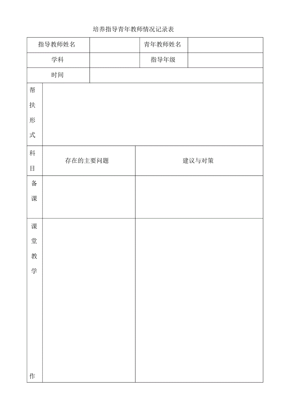 培养指导青年教师情况记录表1_第1页