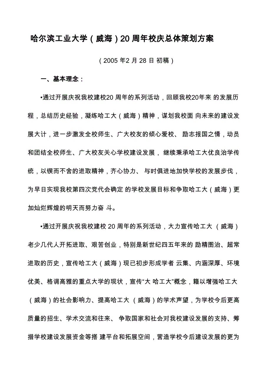 哈尔滨工业大学威海20周年校庆总体策划方案_第1页