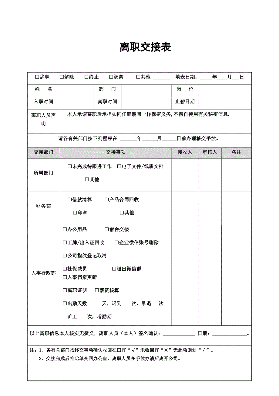 离职申请表、离职交接表_第2页